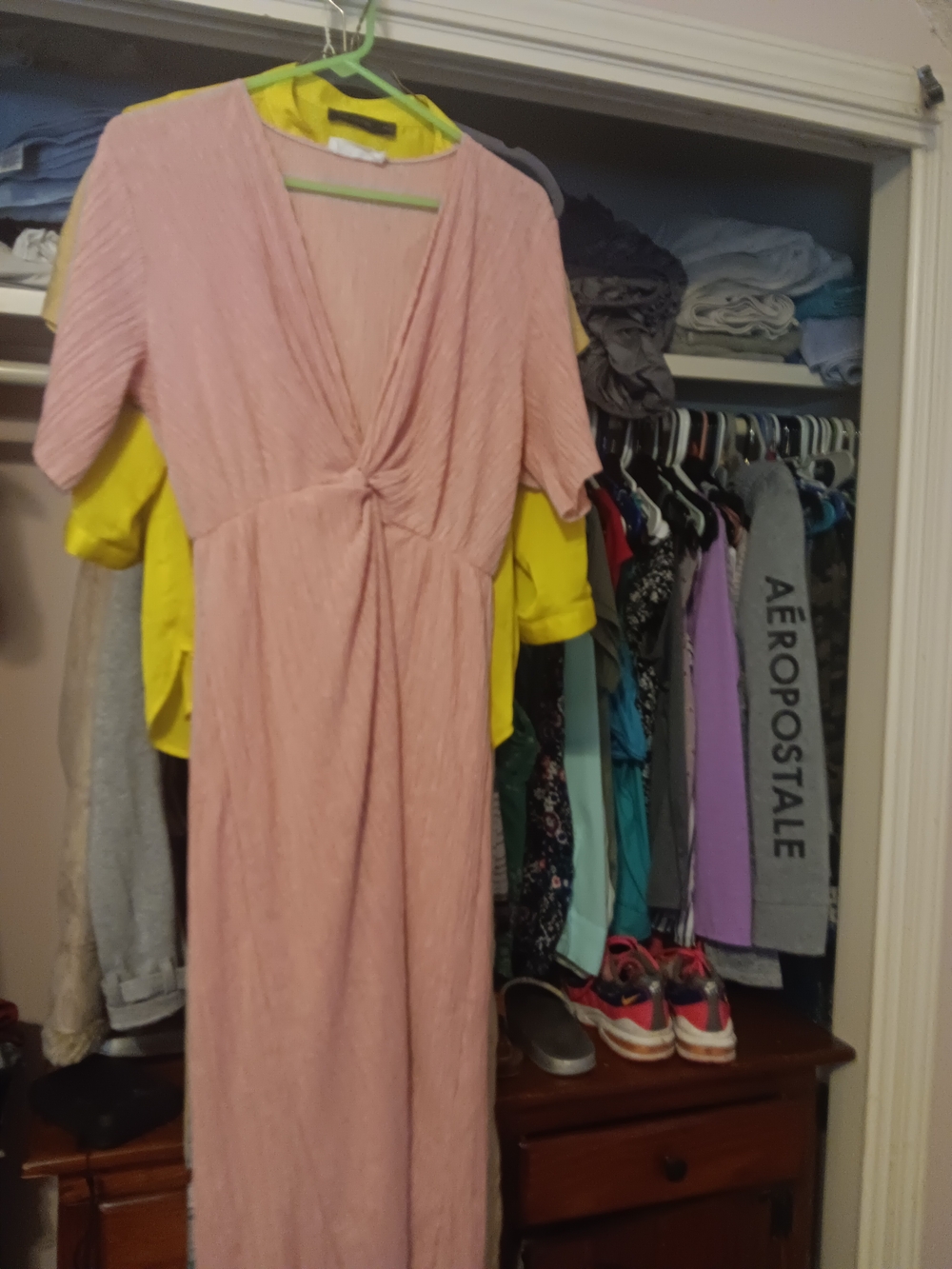 All in Favor Blush Pink Knot-Front Midi Dress
